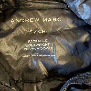 Andrew Marc Packable Down Jacket Small Black Lightweight Puffer Zip Coat